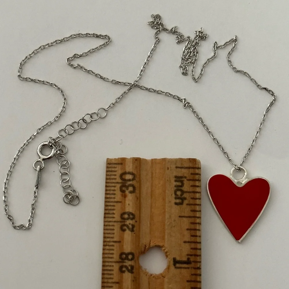 925 Silver pink enamel heart love necklace